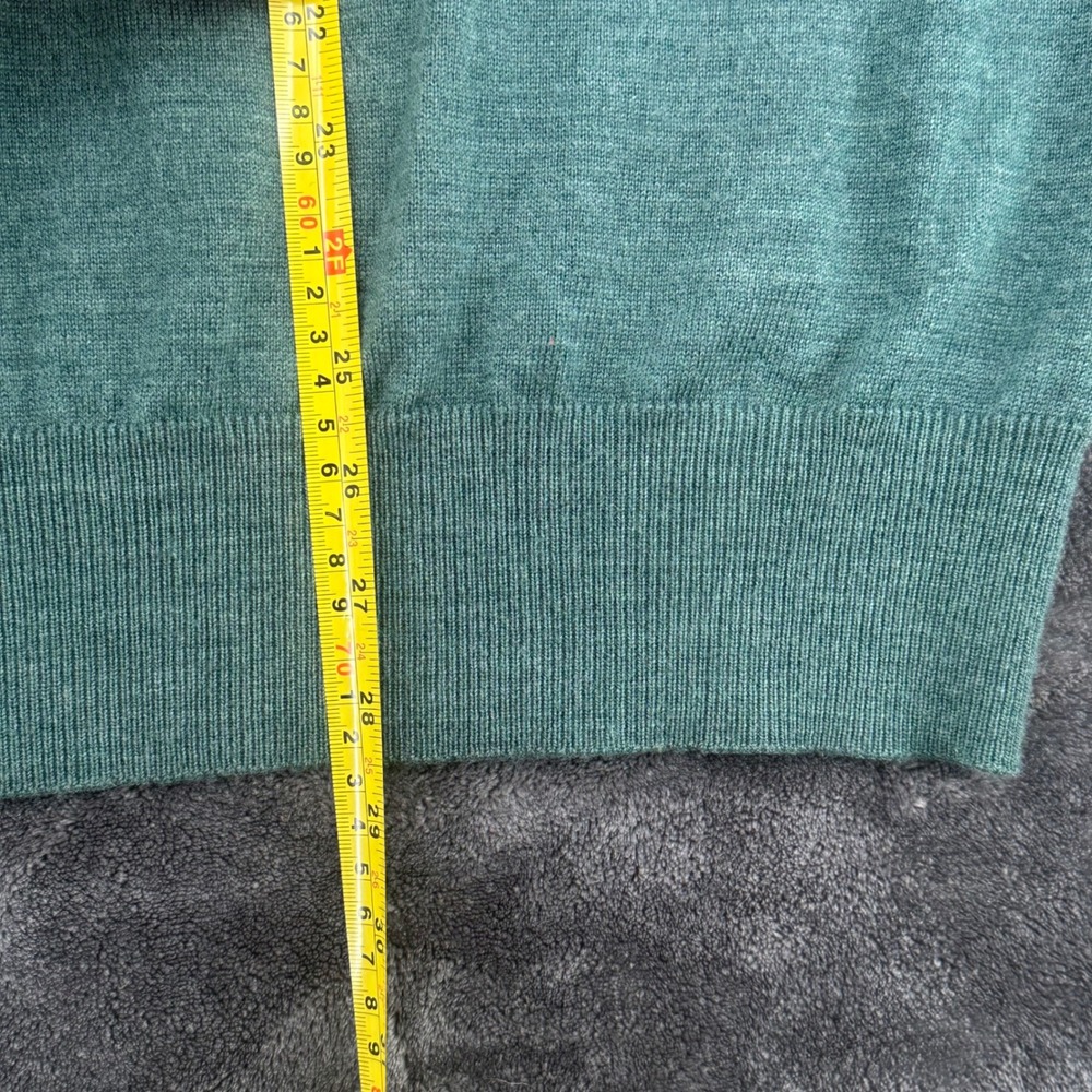 Orvis Mens L Green 100% Merino Wool Quarter Zip Sweater Leather Trim RN70534 - Picture 4 of 8